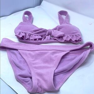 Ninety-Nine Purple Ruffle Terry Cloth Bikini Swimsuit Set Excellent Condition